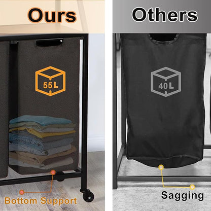 Laundry Hamper, Laundry Sorter 3 Section, Rolling Laundry Basket - Image 3
