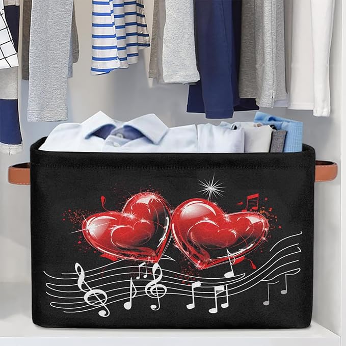 Pardick Hearts Musica Lnotes Basket Storage Bins Large Fabric Toys Storage Cube - Image 5