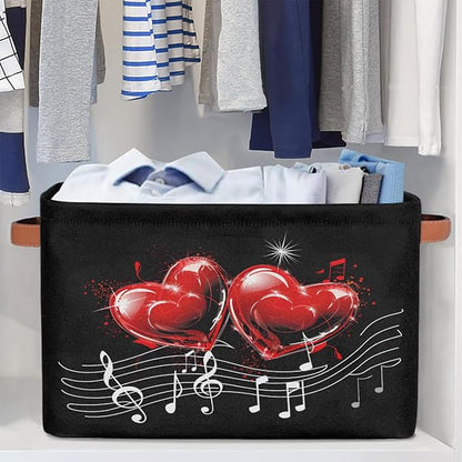 Pardick Hearts Musica Lnotes Basket Storage Bins Large Fabric Toys Storage Cube - Image 5
