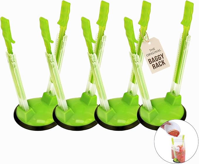 Jokari Adjustable Baggy Rack Stand 4-Pack, Hands-Free Freezer Bag Holder by Jokari