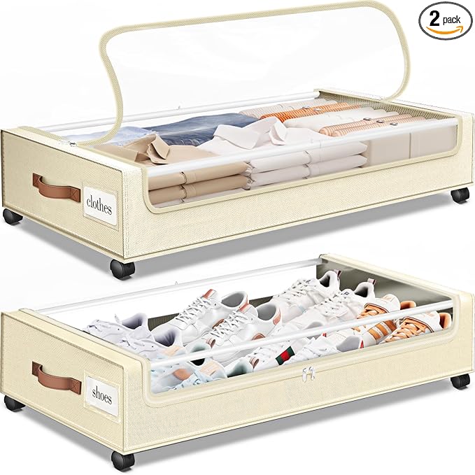 Under Bed Storage with Wheels 2Pack Underbed Storage with Clear Window&Label by SpaceHacks