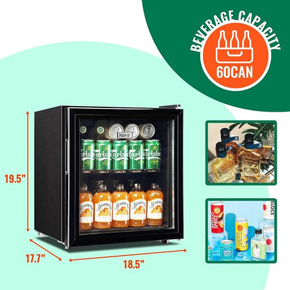 WANAI Mini Fridge Glass Door 58 Cans Beverage Cooler Refrigerator Small Beer - Image 3