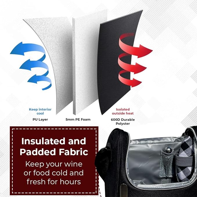Truvelli Black Insulated Wine Tote Bag: Portable 2 Bottle Cheese Waterproof - Image 6
