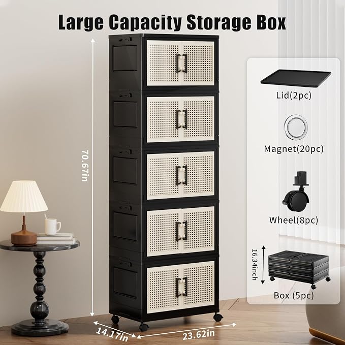 Stackable Storage Bins with Lids, Collapsible Plastic Storage Box Closet - Image 3