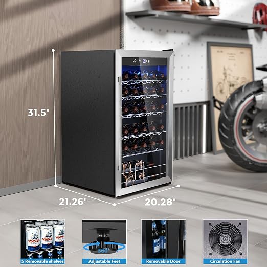 COWSAR 37 Bottle Wine Fridge, 4.45 Cu.Ft Freestanding Commercial Beverage - Image 7