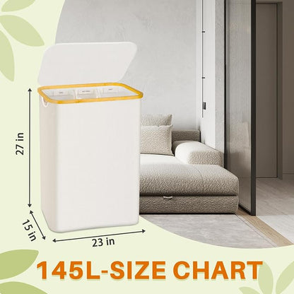 145L Laundry Hamper with Lid, 3 Section Laundry Basket with 3 Removable Bag | - Image 6