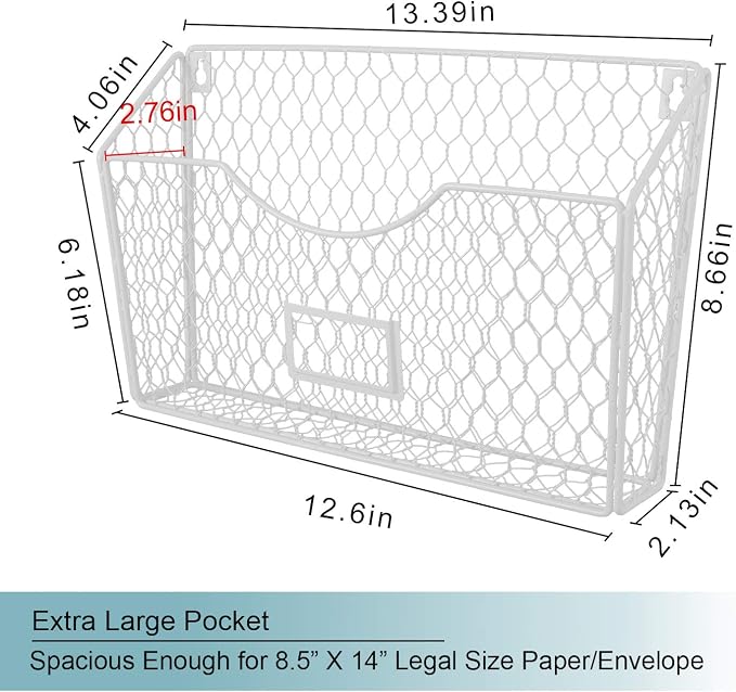 6 Pockets Hanging File Holder Wall Mount Mail Organizer Metal Chicken Wire - Image 4