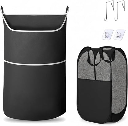 2-in-1 XL Hanging Laundry Hamper Bag 36x22in + Pop Up Mesh Laundry Basket | by Unknown