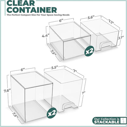 Sorbus Stackable Acrylic Storage Drawers, 4 Pack Clear Plastic Organizer Bins - Image 6