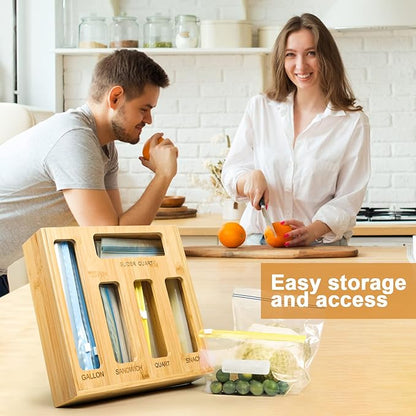 DUJEN Plastic Bag Organizer for Drawer, Bamboo Food Storage Bags Container - Image 7