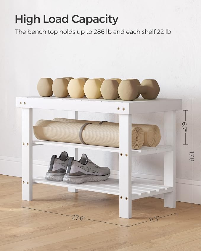 SONGMICS Shoe Rack Bench, 3-Tier Bamboo Shoe Storage Organizer, Entryway Bench - Image 3