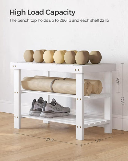 SONGMICS Shoe Rack Bench, 3-Tier Bamboo Shoe Storage Organizer, Entryway Bench - Image 3