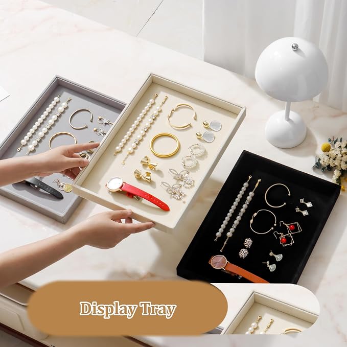 Large Velvet Jewelry Tray 2 Pack Stackable Jewelry Display Drawer Inserts Trays - Image 3