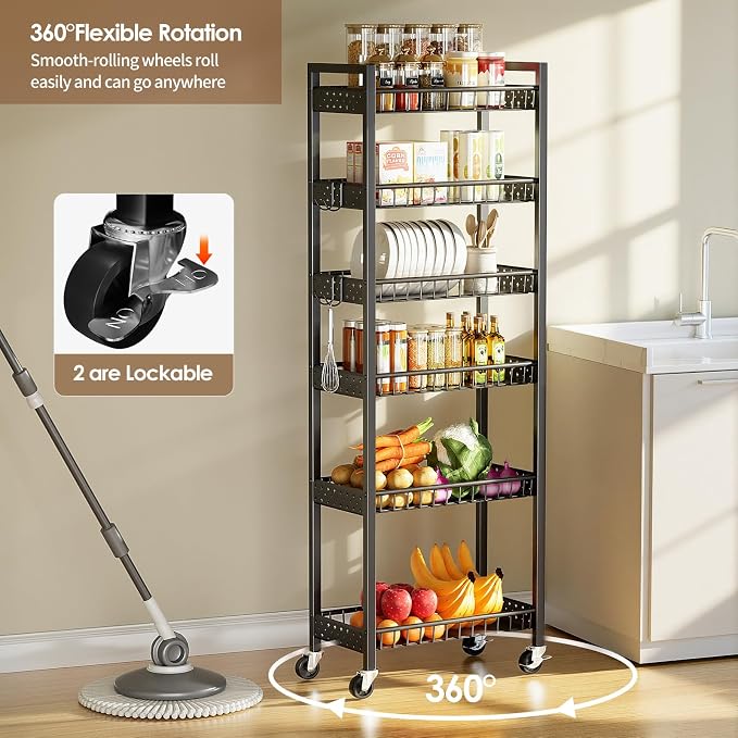 6 Tier Slim Storage Cart, Narrow Rolling Cart - Image 4