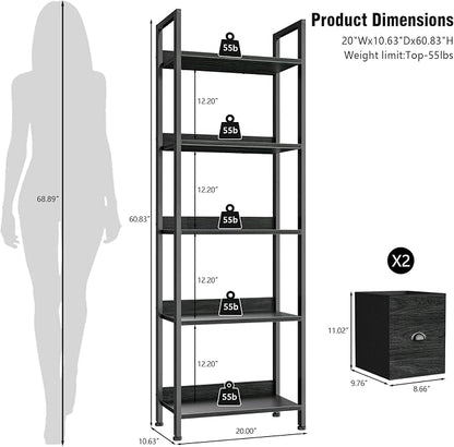 Furologee 5-Tier Bookshelf Set of 2, Tall Bookcase - Image 3
