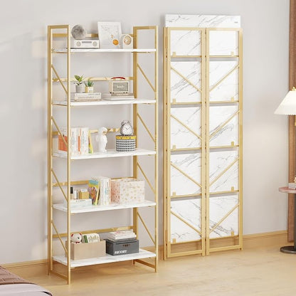 JSB 5 Tier No Assembly Folding Bookshelf, Foldable Storage Bookcase - Image 4
