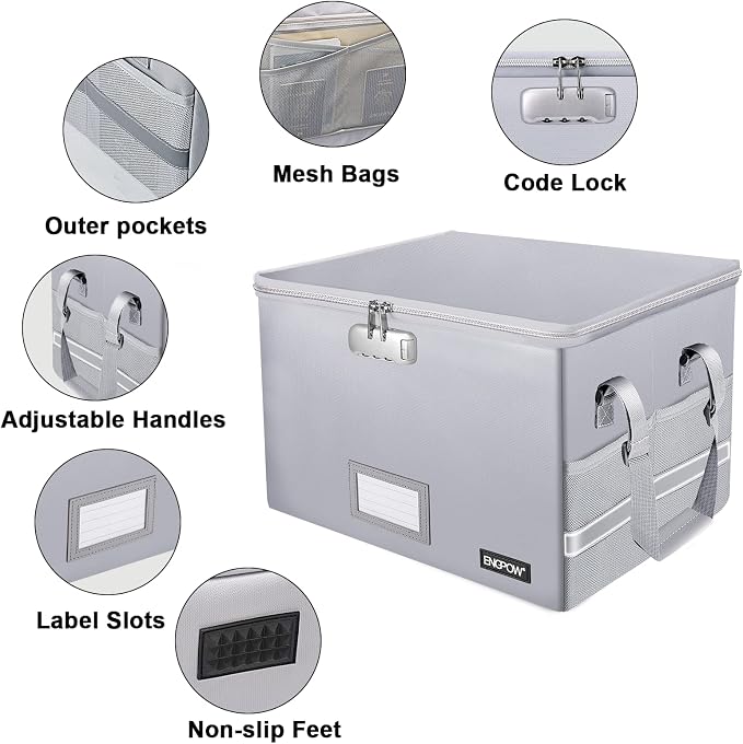 ENGPOW File Box with Lock, Fireproof Document Box with Zipper＆Pockets, - Image 6