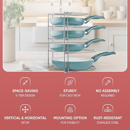 Heavy-Duty Pots and Pans Organizer | 5-Tier Cookware & Lid Storage Rack | - Image 5