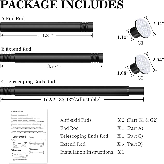 No Drilling Closet Rod, Adjustable Black Closet Rod, 28-98 Inches Closet - Image 2