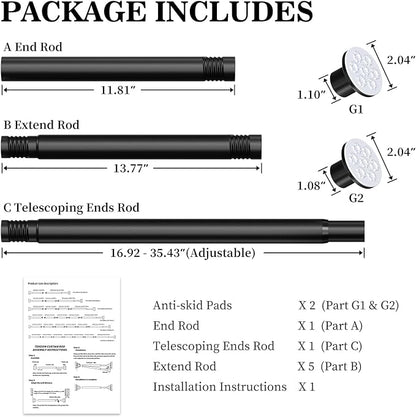 No Drilling Closet Rod, Adjustable Black Closet Rod, 28-98 Inches Closet - Image 2
