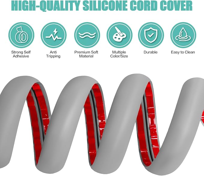 Floor Cord Cover Self Adhesive Cord Hider, 10FT Cable Management, Extension - Image 3