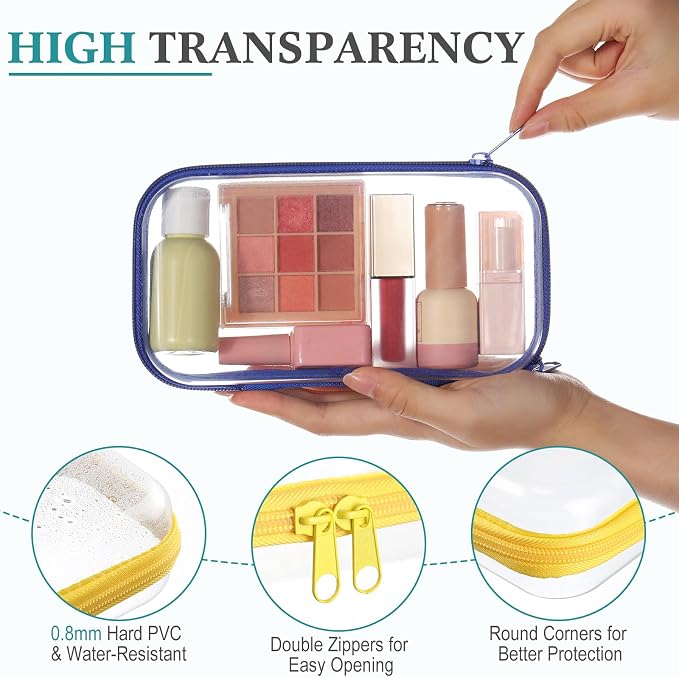 Sanwuta 6 Pcs Clear Hard Zipper Case Hard Plastic Zipper Pouches Transparent - Image 3