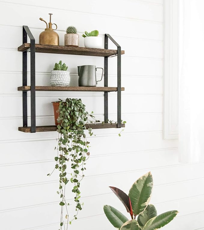 Mkono Floating Wall Shelves 3 Tier 17 Inch Rustic Hanging Shelf - Image 5