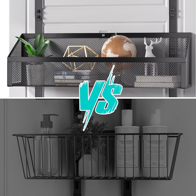 2-Tier Over Door Hook & Basket Organizer 12 Hooks + 2 Mesh Baskets - Image 4