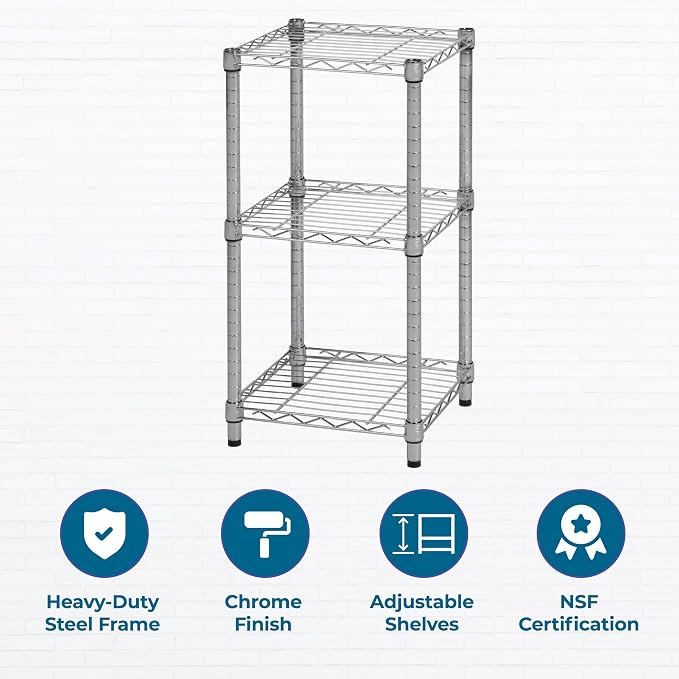 Honey-Can-Do 3-Tier Stackable Chrome Wire Shelf, 200 lb/Shelf - Image 5