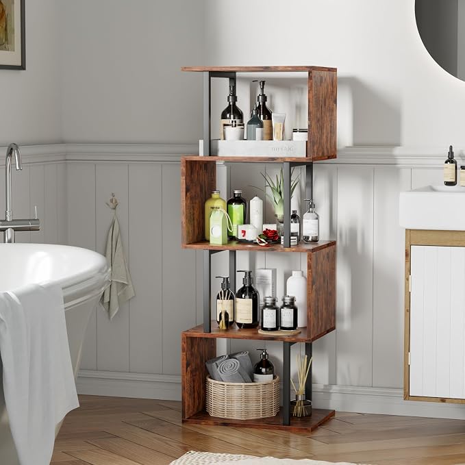 Furologee 5 Tier Bookshelf, S Shaped Geometric Bookcase, Narrow Freestanding - Image 9
