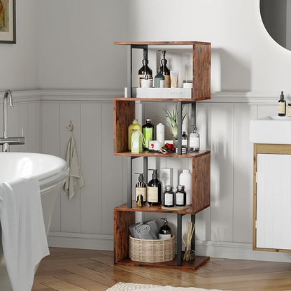 Furologee 5 Tier Bookshelf, S Shaped Geometric Bookcase, Narrow Freestanding - Image 9