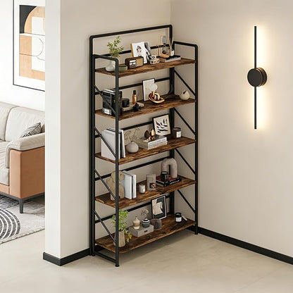 JSB Folding Bookshelf, Industrial Storage Shelves, No Assembly Vintage Wood - Image 8