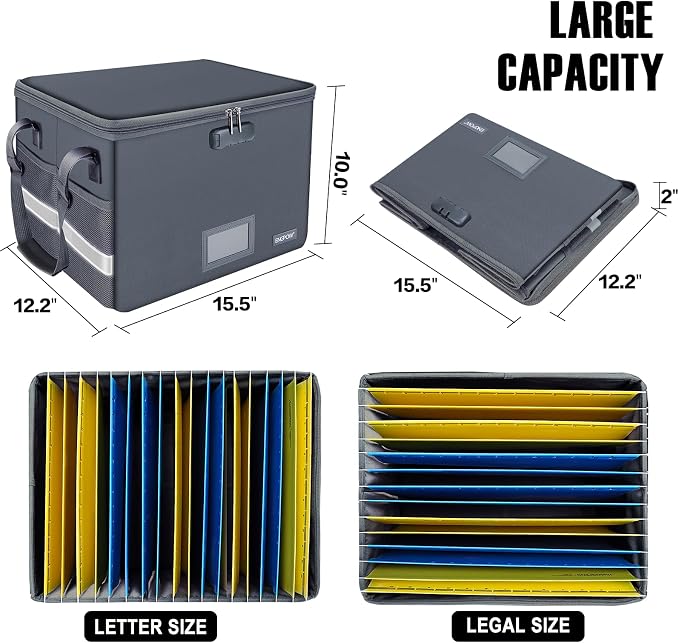 ENGPOW File Box with Lock, Fireproof Document Box with Zipper Lid, Collapsible - Image 5