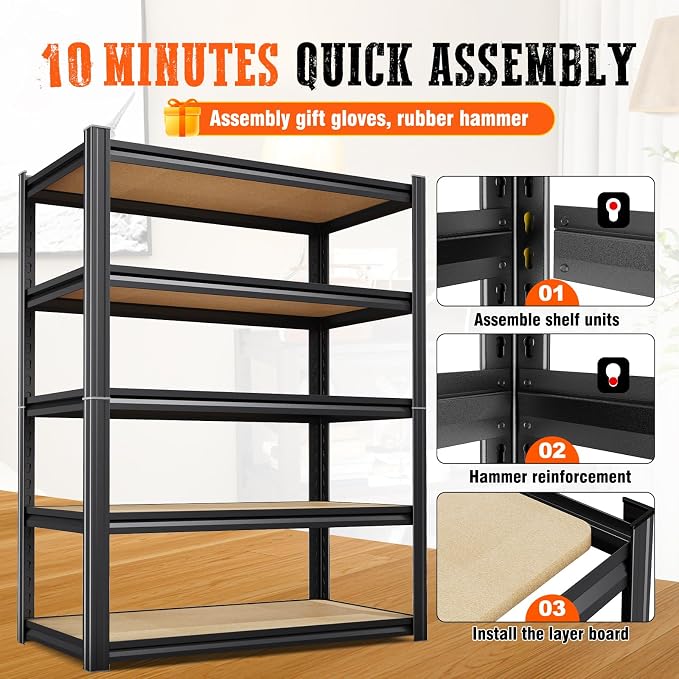 6 Pack Garage Shelving Heavy Duty Storage Shelves, Metal Adjustable Shelving - Image 7