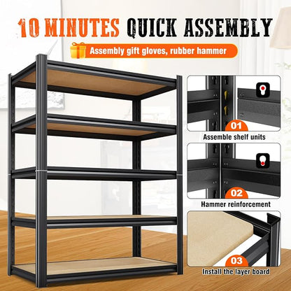 6 Pack Garage Shelving Heavy Duty Storage Shelves, Metal Adjustable Shelving - Image 7