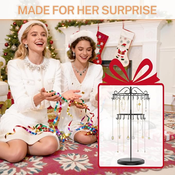 iDavosic.ly 2 Tier Rotating Necklace Holder Organizer - Image 2