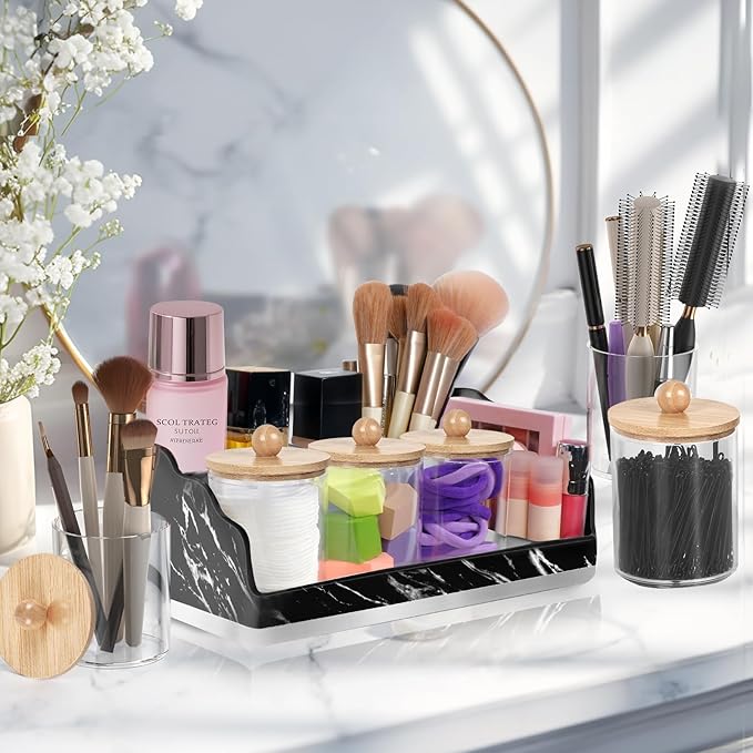 Marble Bathroom Countertop Organizer, Toothbrush Holders - Image 2