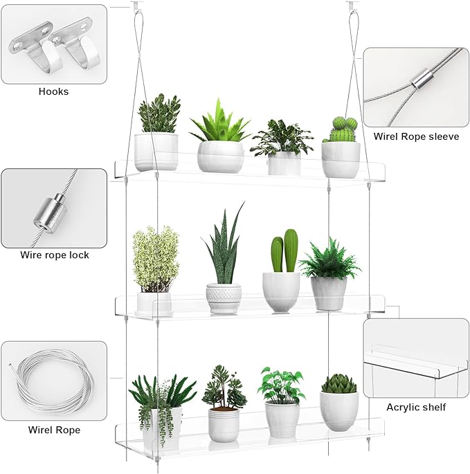2-Tier Hanging Clear Plant Shelves - Image 4