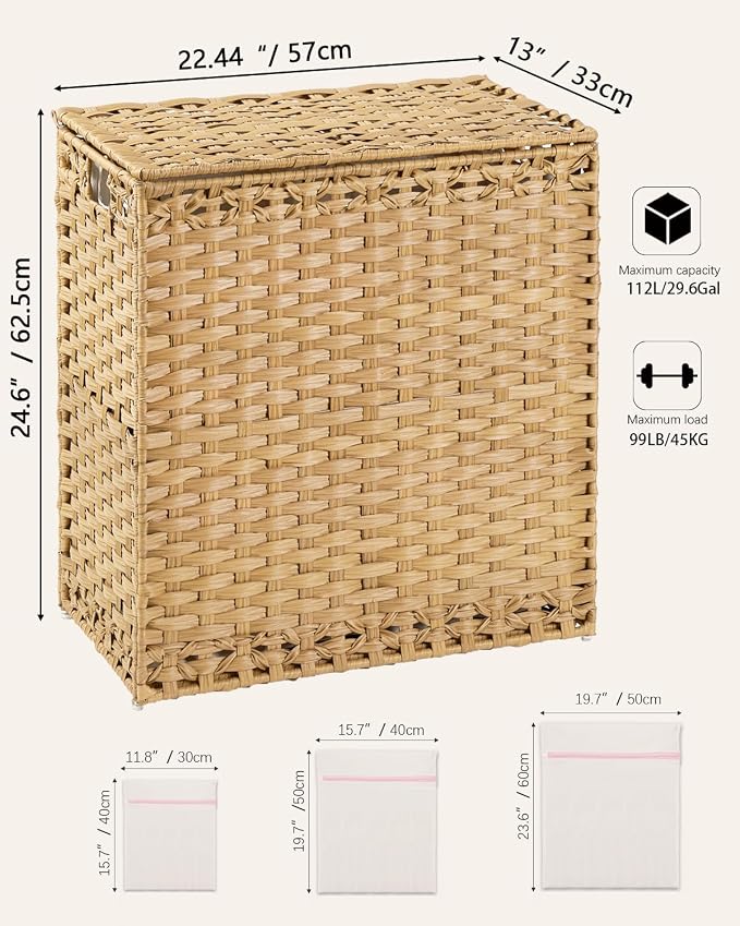 Laundry Hamper with Lid Wicker Laundry Basket 112 L Laundry Hampers Handwoven - Image 5