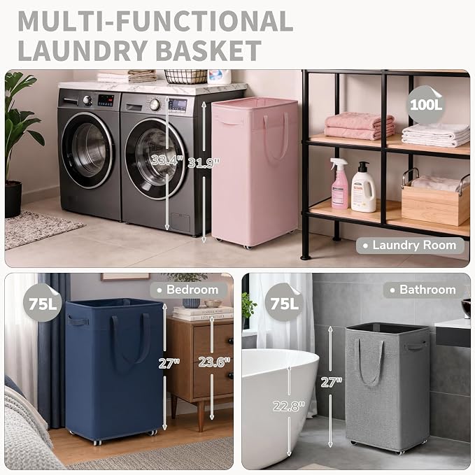 CHICVITA 100L Slim Collapsible Laundry Basket - Image 6