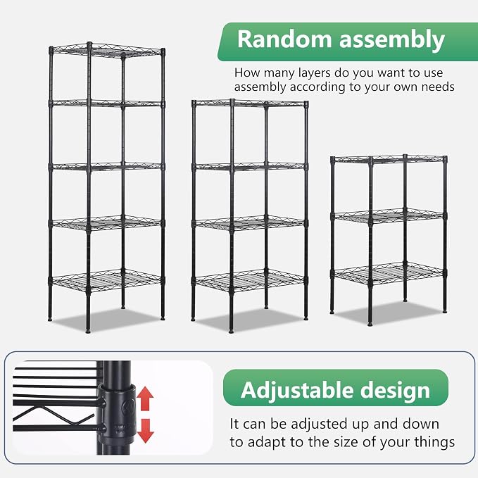 FDW 17L x 12W x 48H Wire Shelving 5 Tier Adjustable Metal Shelves NSF Pantry - Image 7