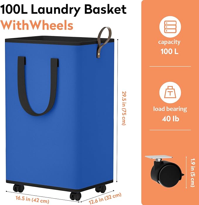 SpaceTrove Laundry Basket with Wheels, Collapsible Laundry Baskets, Laundry - Image 2