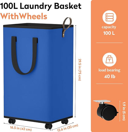 SpaceTrove Laundry Basket with Wheels, Collapsible Laundry Baskets, Laundry - Image 2
