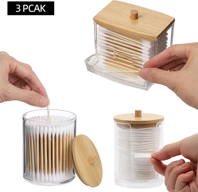 Tbestmax 4 Pack Qtip Holder Bathroom Container, 10/7oz Cotton Ball Cotton Swabs - Image 3