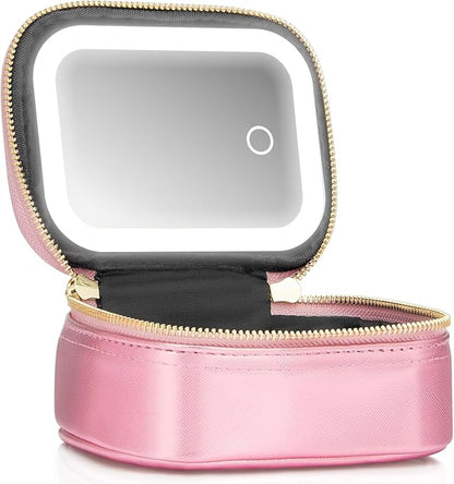 Small Makeup Bag with Led Mirror, Mini Travel Make up Bag 3 Light Modes by Extrei+Gent