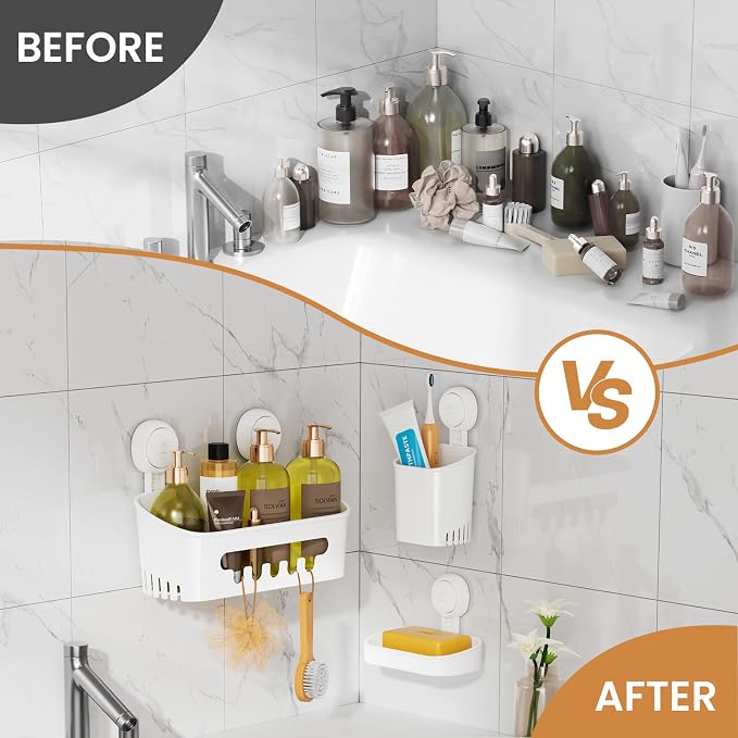 LEVERLOC Shower Caddy Suction Cup Set Shower Organizer & Soap Holder & - Image 9