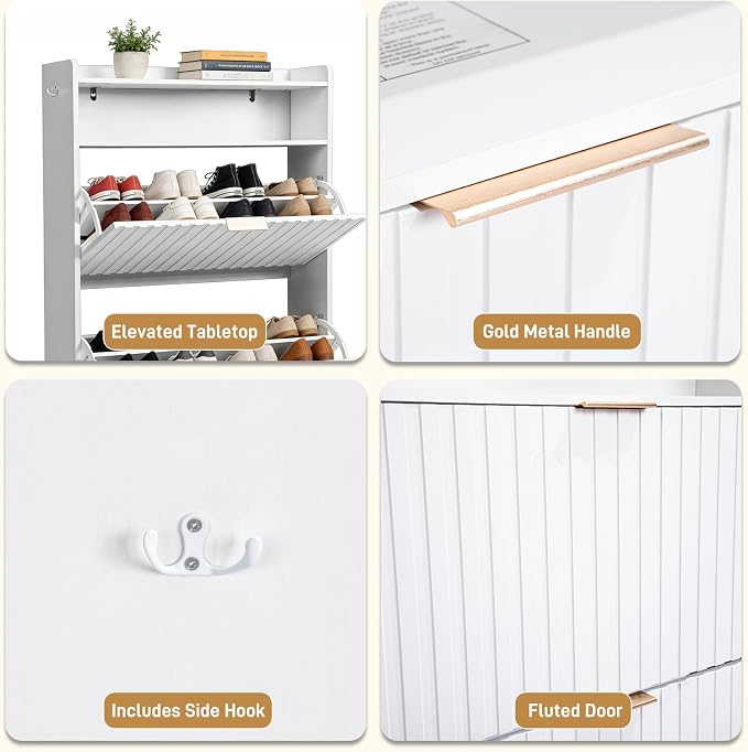 Karl home White Slim Shoe Storage Cabinet, Entryway Shoe Organizer | - Image 5