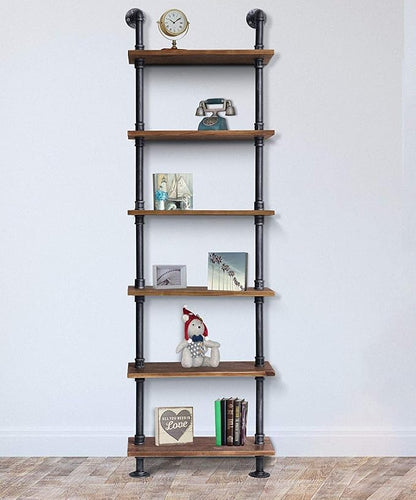 Industrial Pipe Shelves Rustic Modern 24"W Wood Ladder Bookcase - Image 7