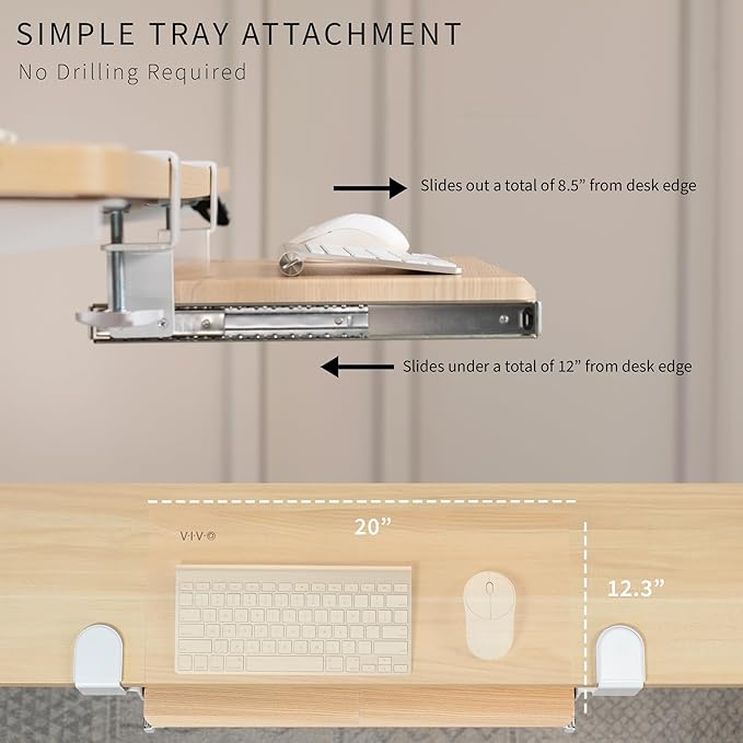 VIVO Small Clamp-on Computer Keyboard and Mouse Under Desk Slider Tray - Image 5