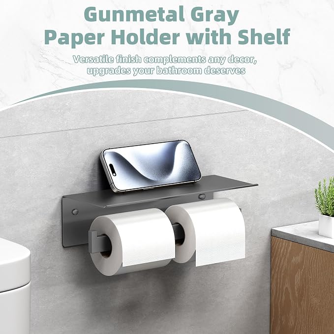 APLusee Gunmetal Gray Double Toilet Paper Holder - Image 8